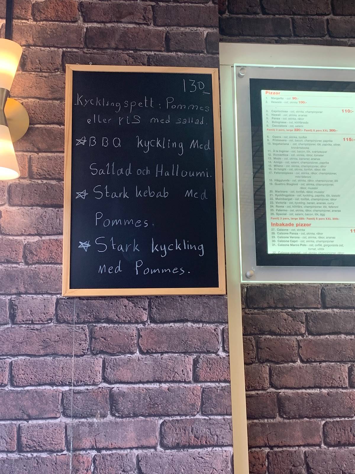 Menu at Pizzeria Milano, Gällivare