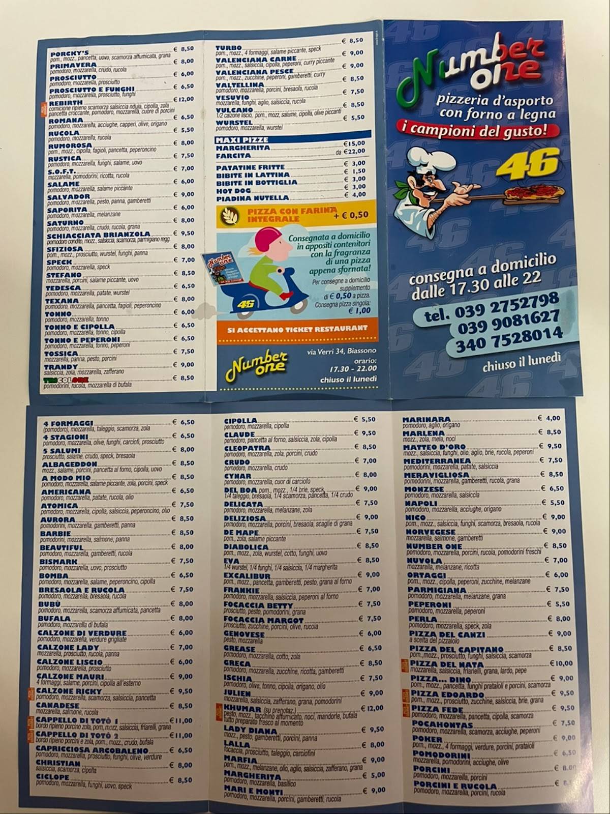Menu di Pizzeria Number One 