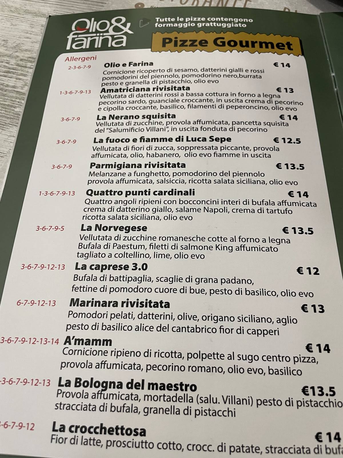 Menu di Pizzeria Olio&Farina 