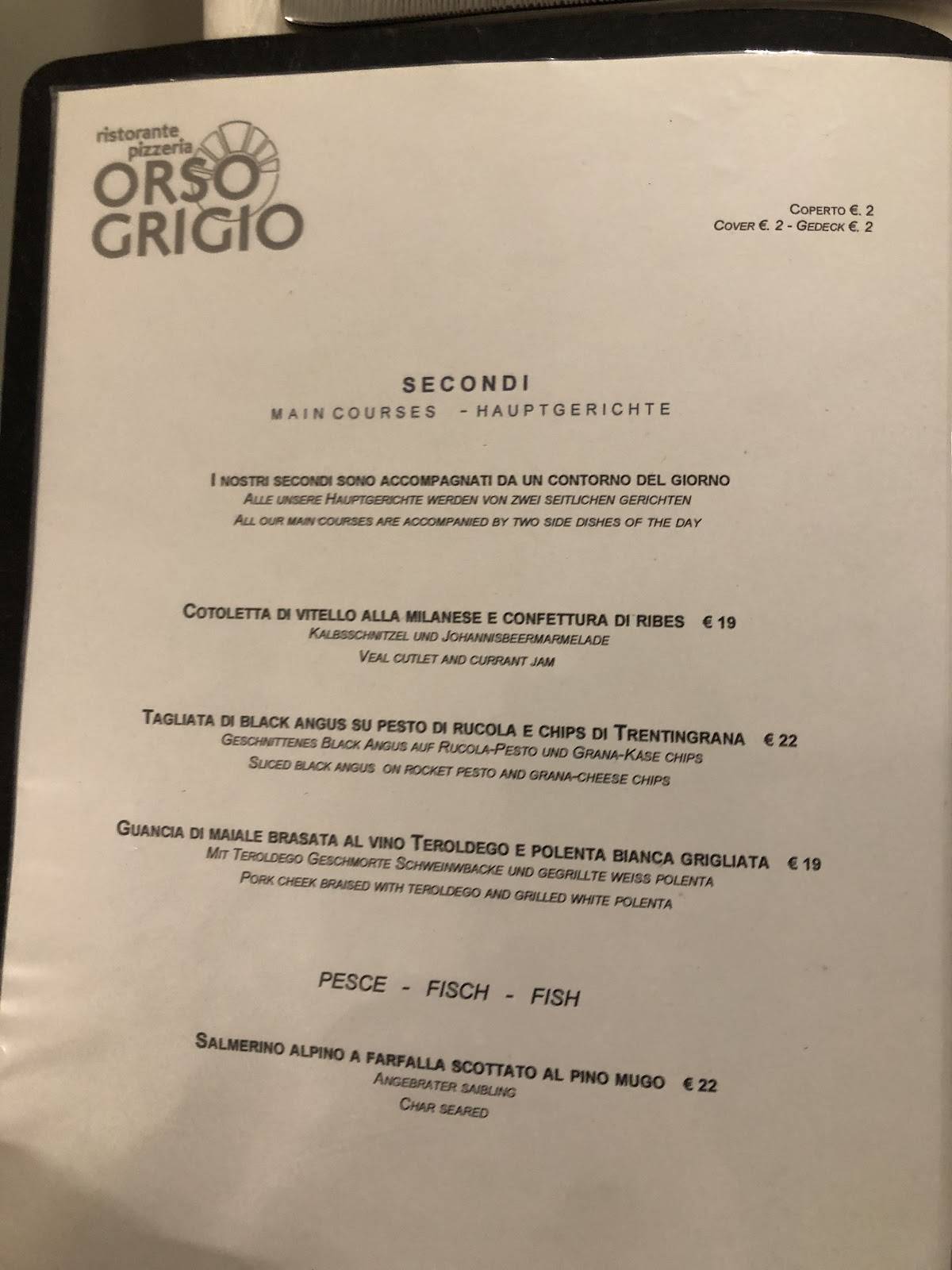 Menu di Orso Grigio 