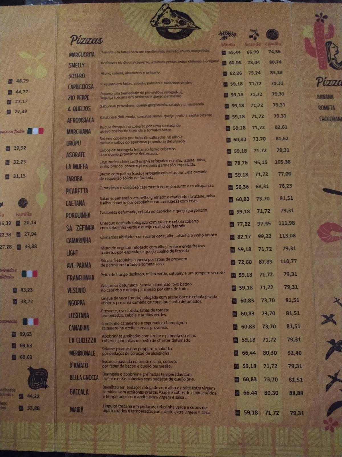 Oxente Menina Pizza na Pedra cardápio