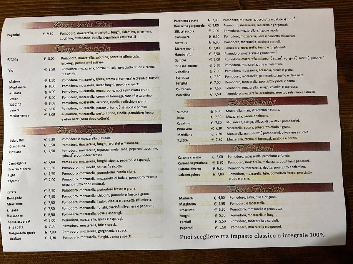 Menu di Pizzeria Paganini 