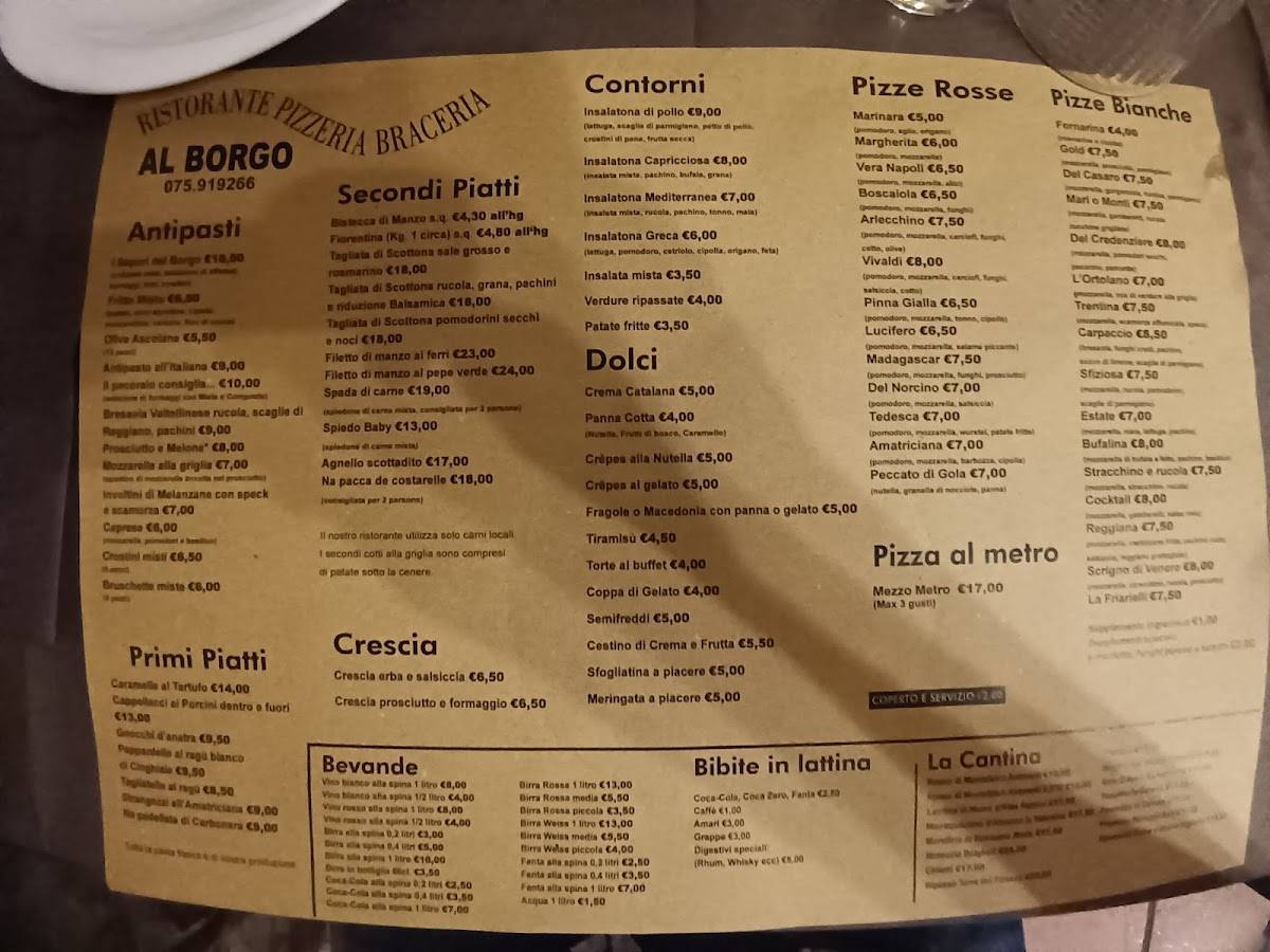 Menu di Pizzeria Braceria Al Borgo 