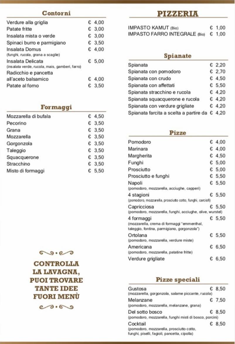 Menu di Pizzeria Domus 