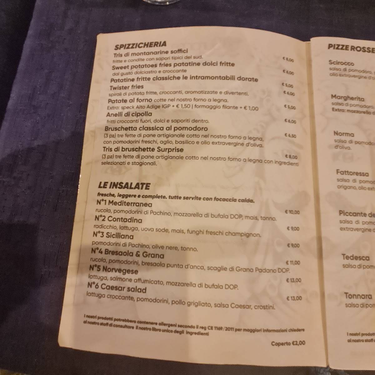 Menu di Pizzeria Surprise 