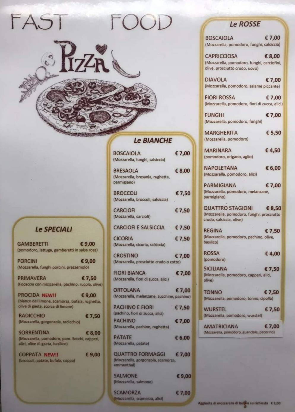 Menu de Pizzeria fast food monteverde