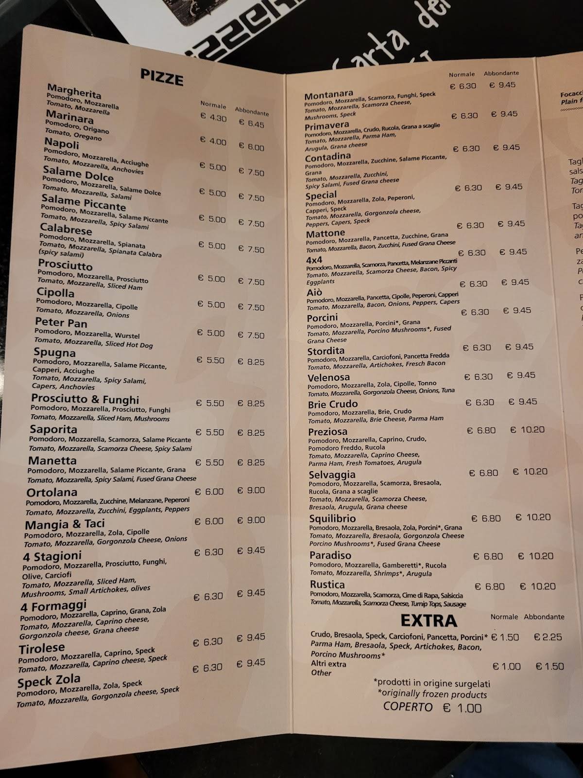 Menu di Pizzeria Poldo 