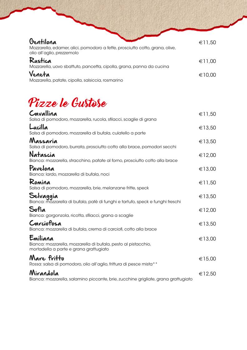 Menu di Pizzeria Ristorante Capovolta 