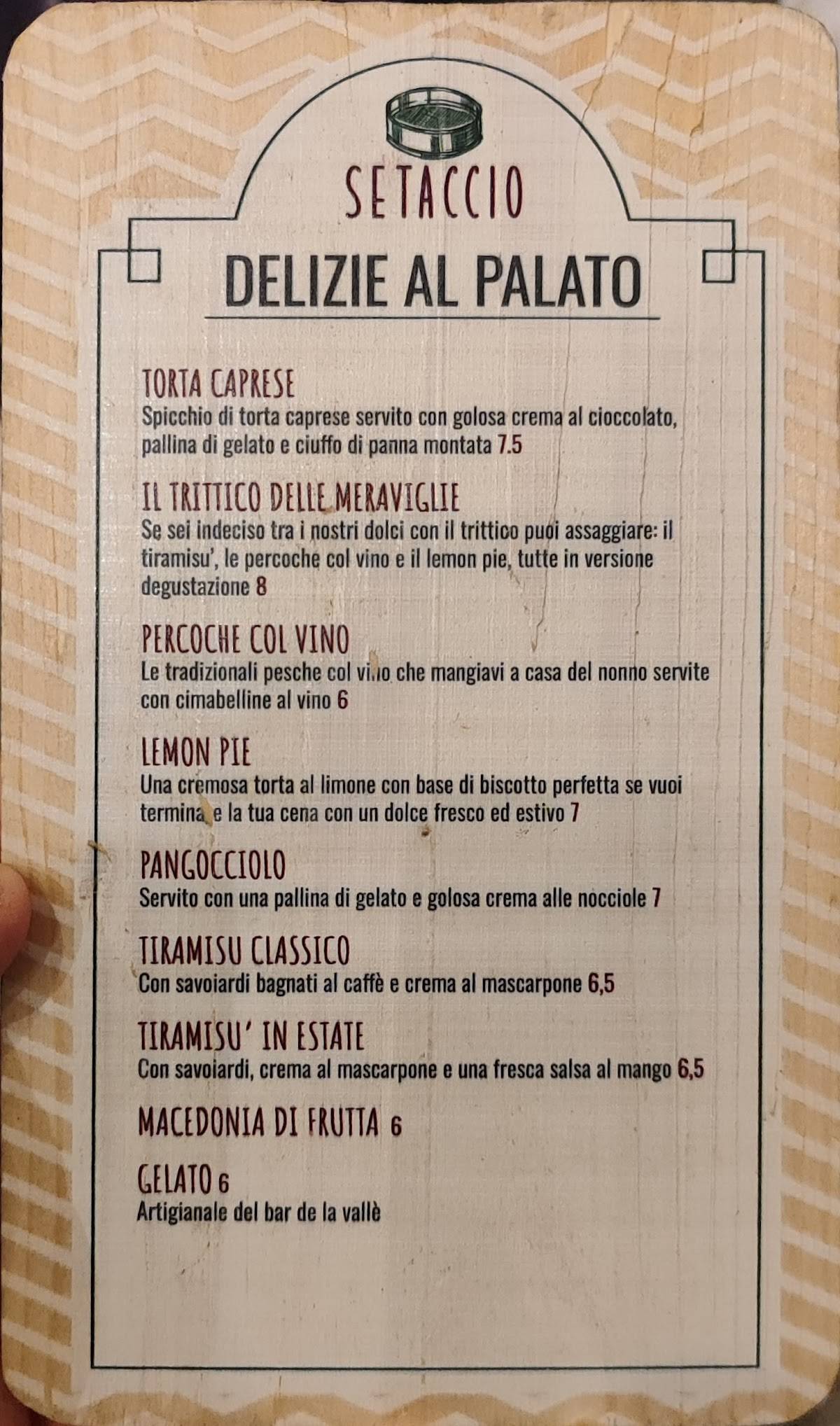 Menu di Pizzeria Ristorante Setaccio 