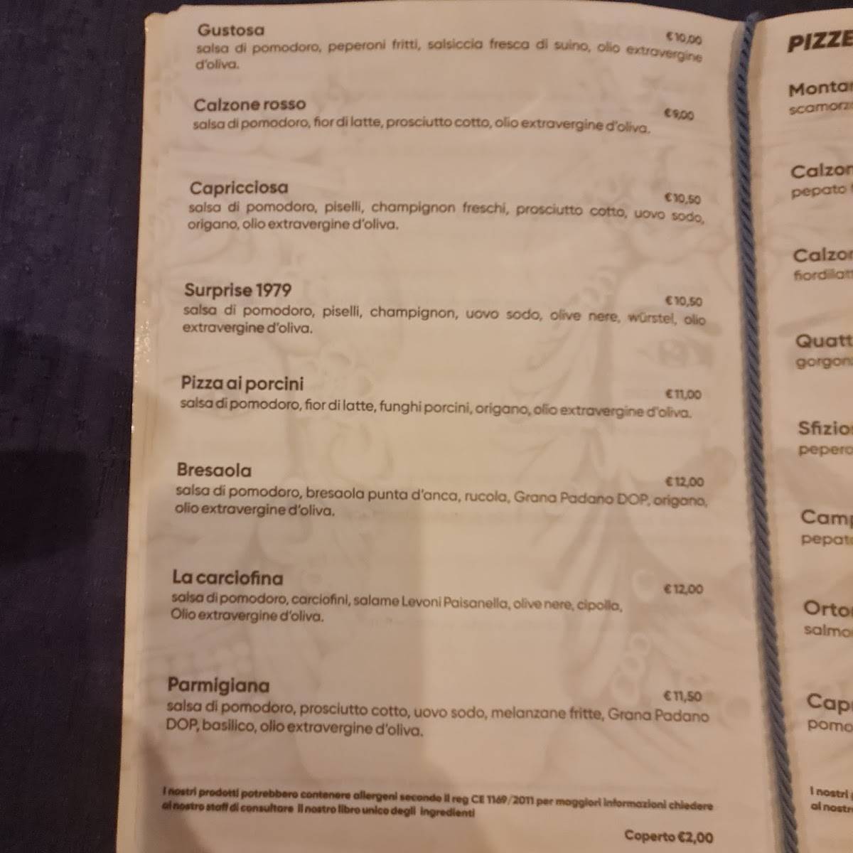 Menu di Pizzeria Surprise 