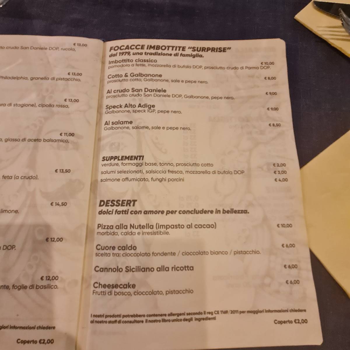 Menu di Pizzeria Surprise 