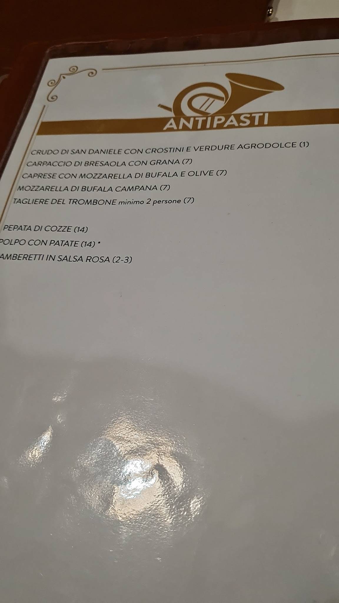 Menu di Ristorante Pizzeria AL TROMBONE 