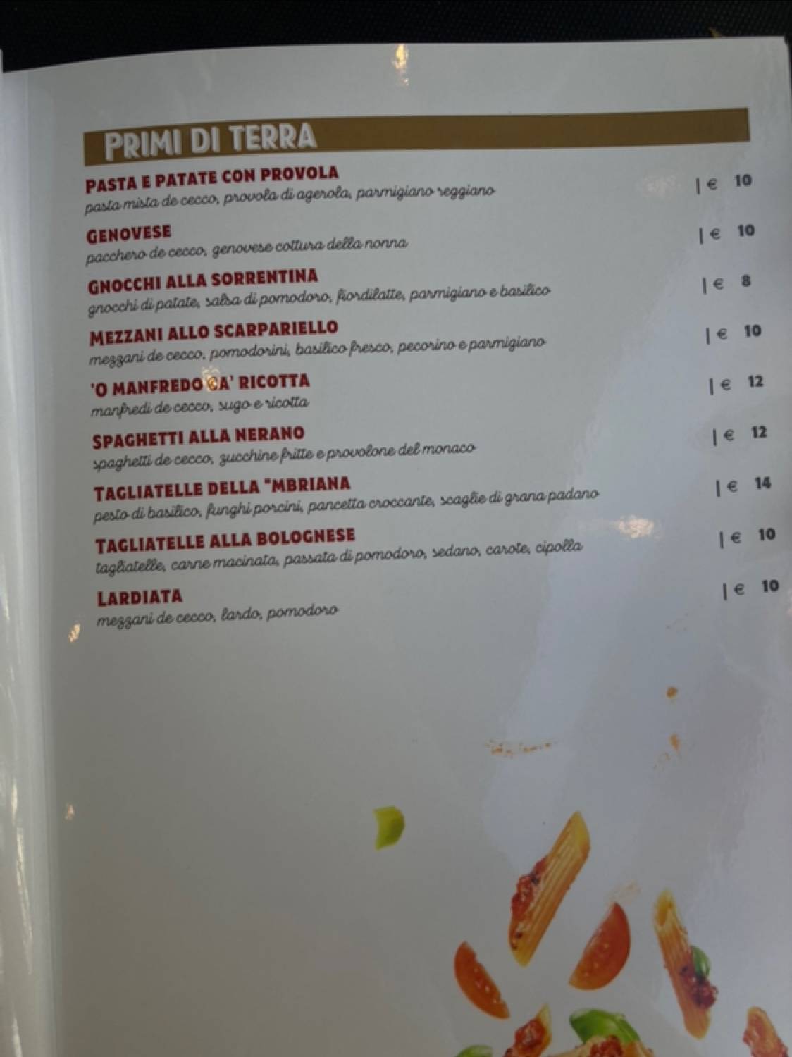 Menu di Bella Mbriana pizzeria trattoria Napoli 