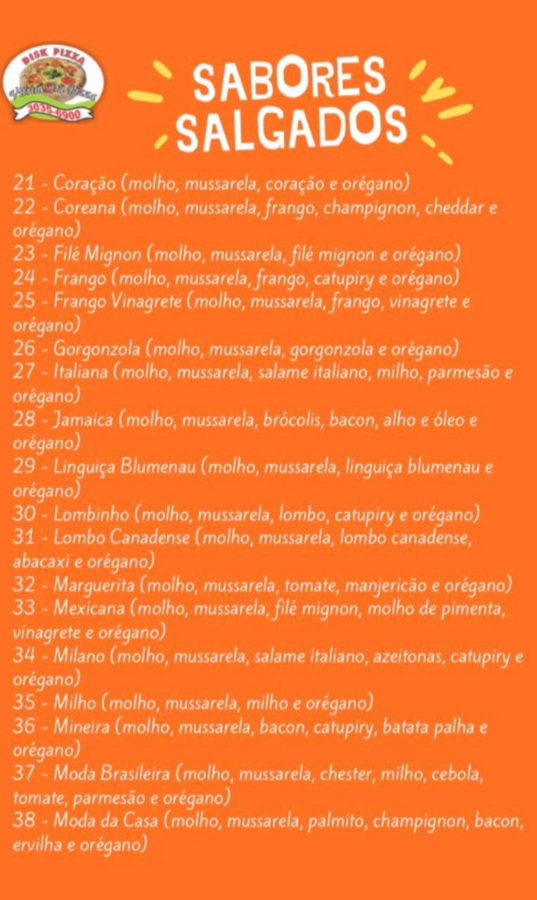 Vitrine da Pizza cardápio