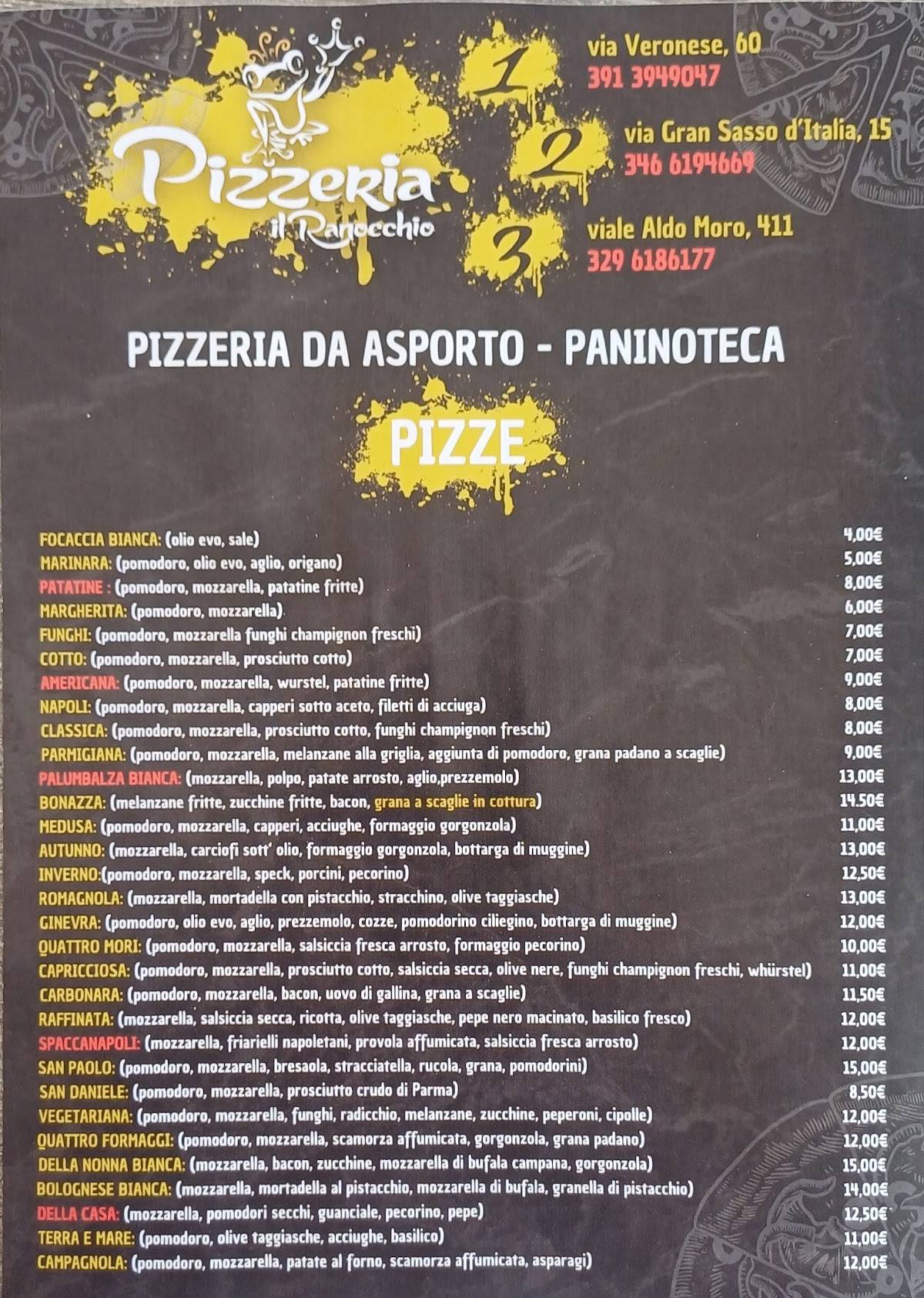 Menu di Pizzeria il Ranocchio di Pirisinu Giovanni Maria 
