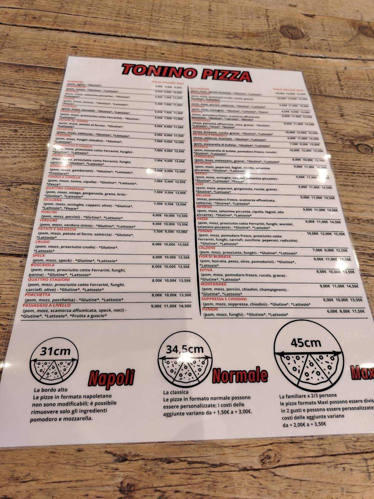 Menu di Pizzeria per Asporto Tonino Pizza Treviso 