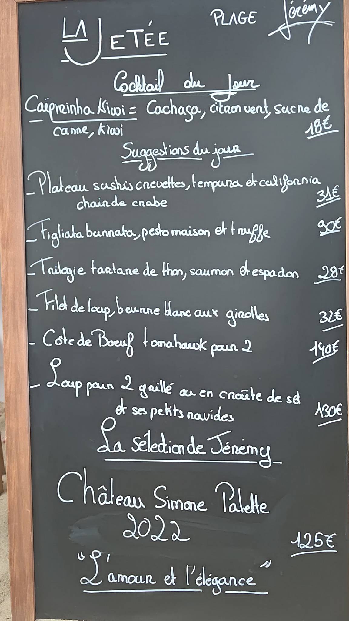 Menu de Plage La Jetée
