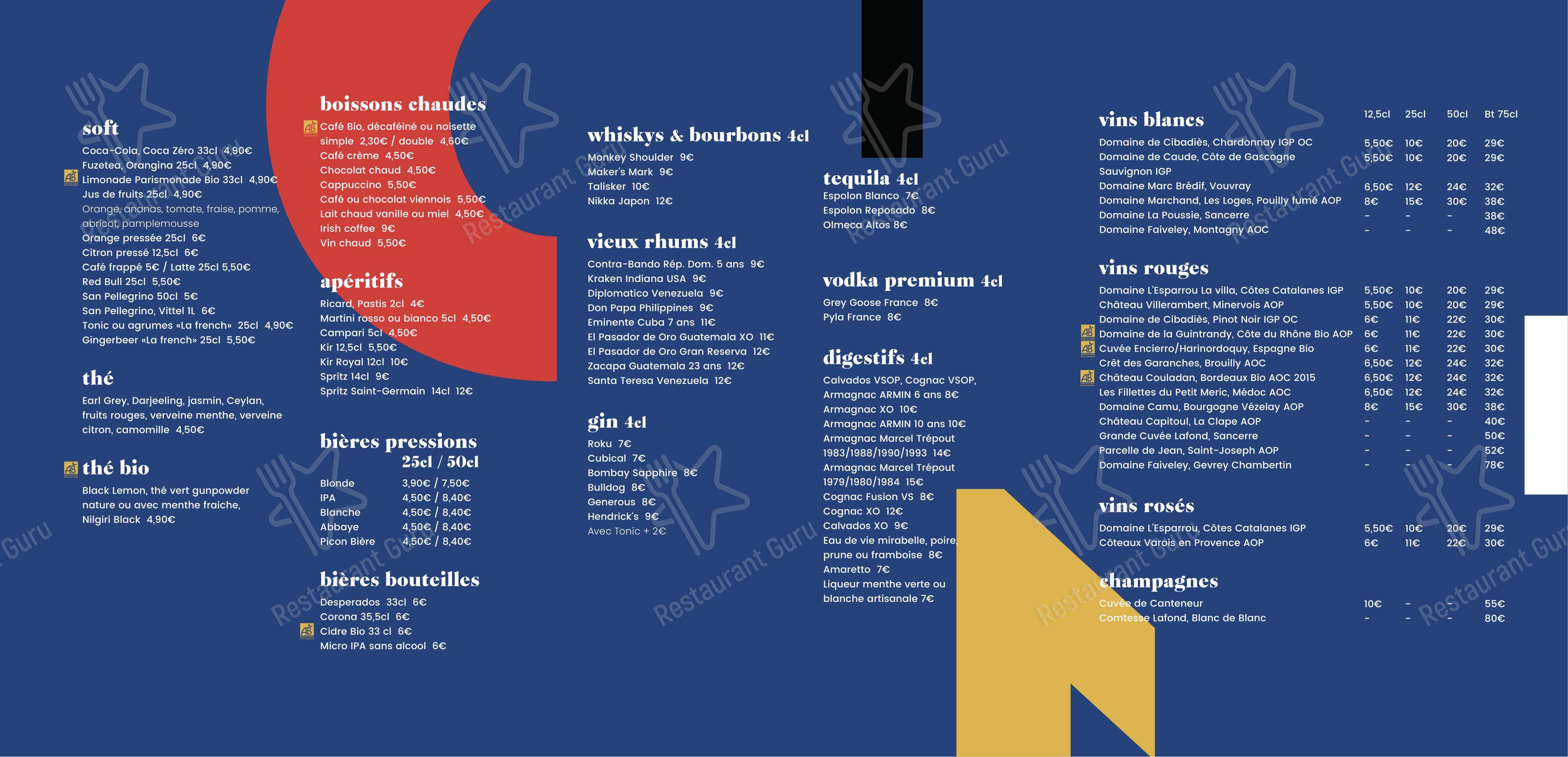 Menu bar pour Poni pub et bar