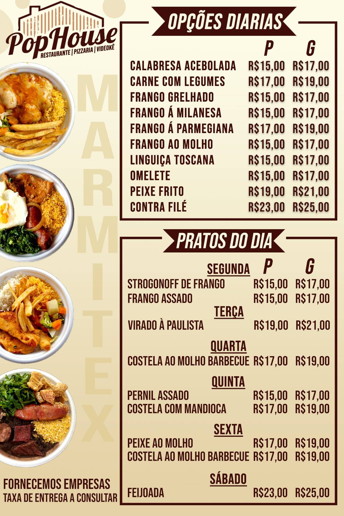 Restaurante Pop House cardápio
