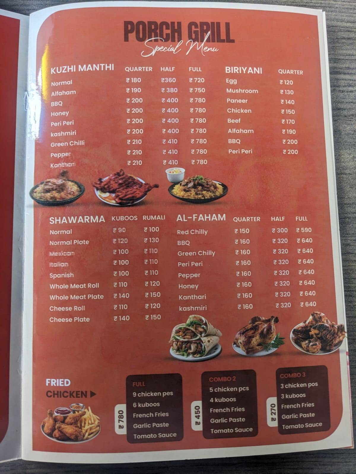 Porch Grill Nedumkandam menu