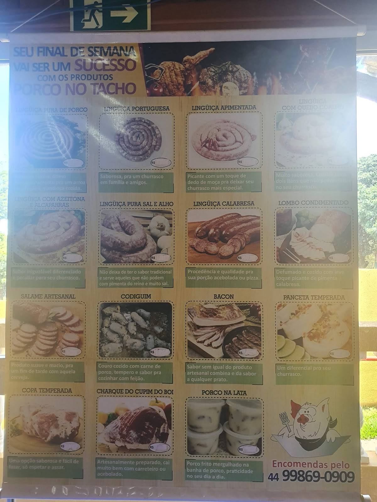 Porco no Tacho cardápio