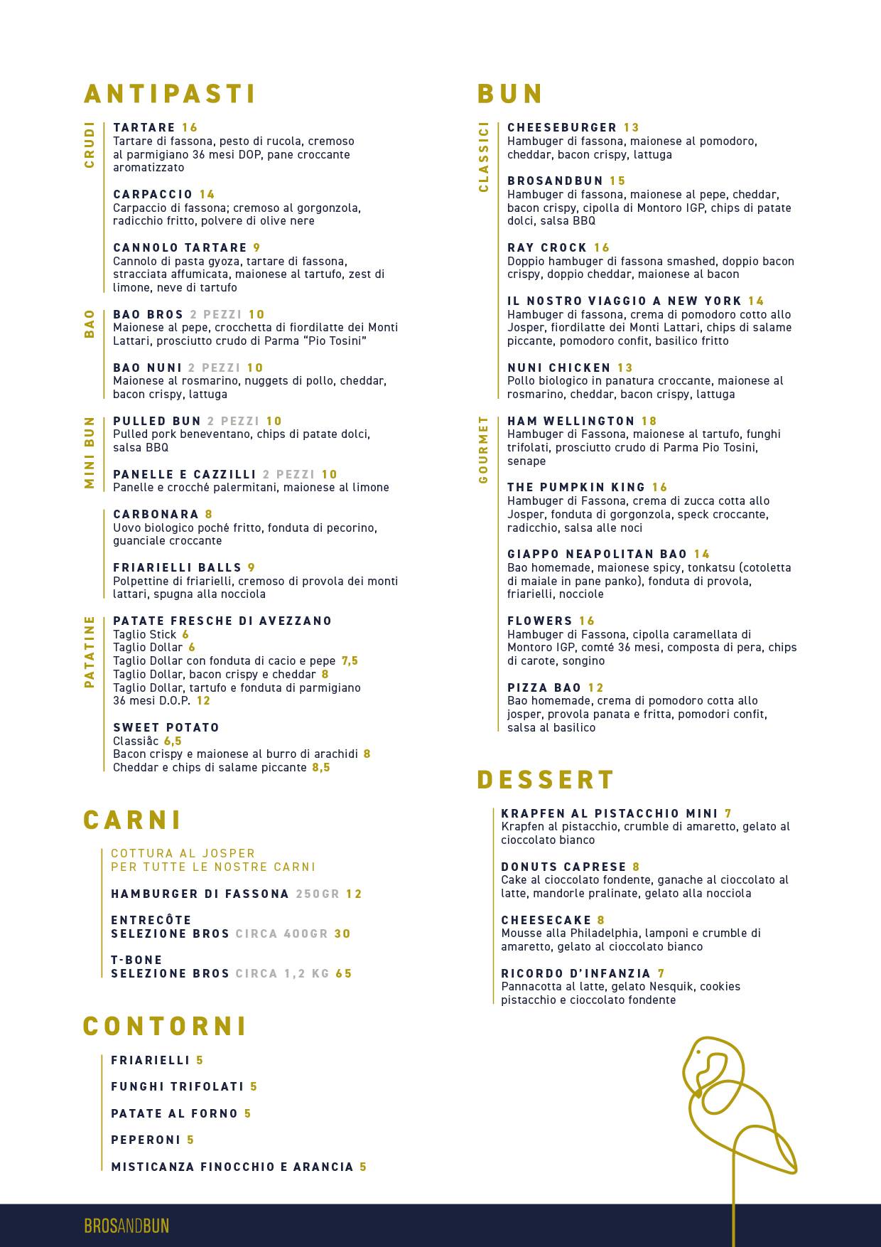 Menu da Bros and Bun ristorante, San Giorgio a Cremano