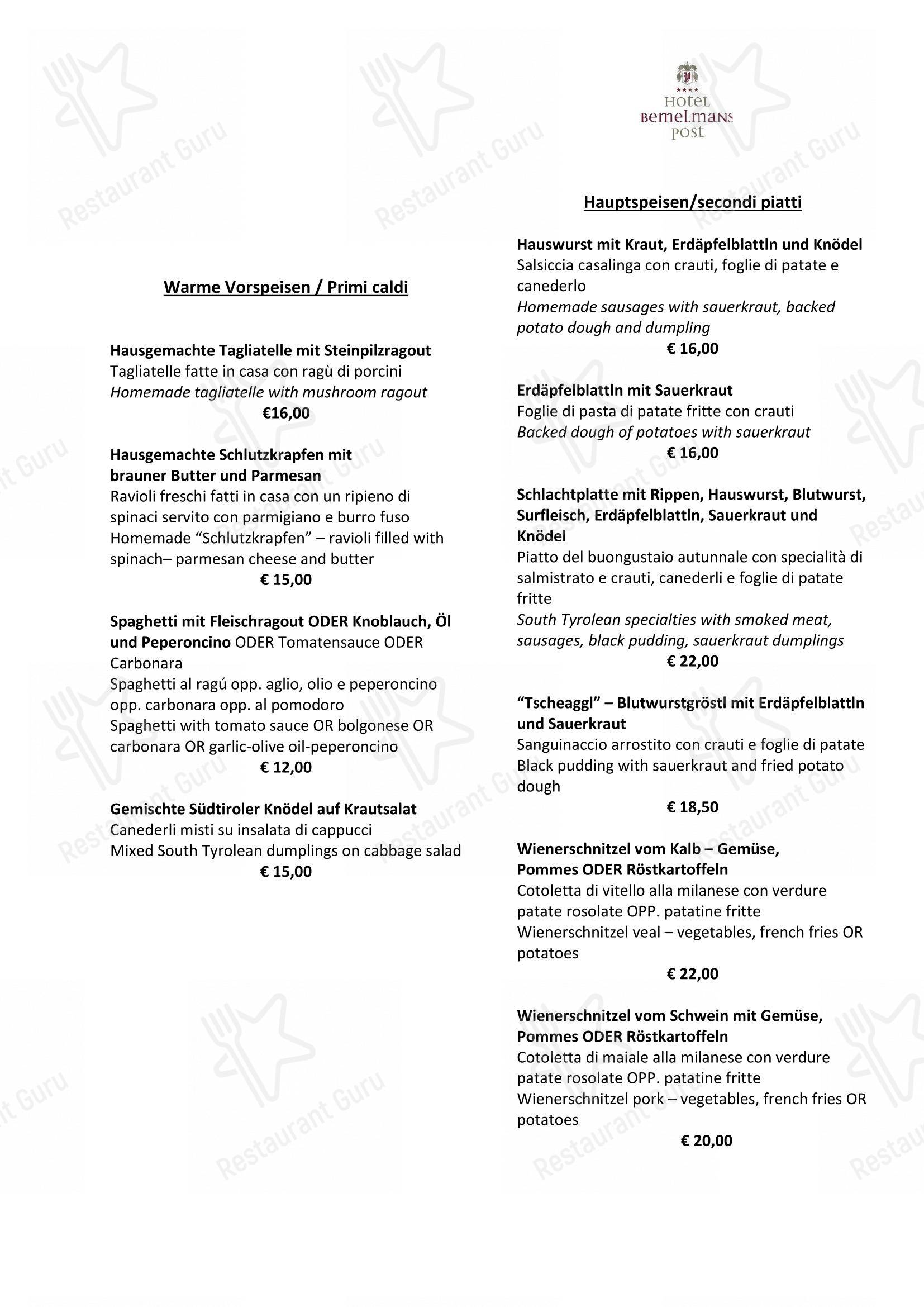 Menu bar per Post Stube pub & bar