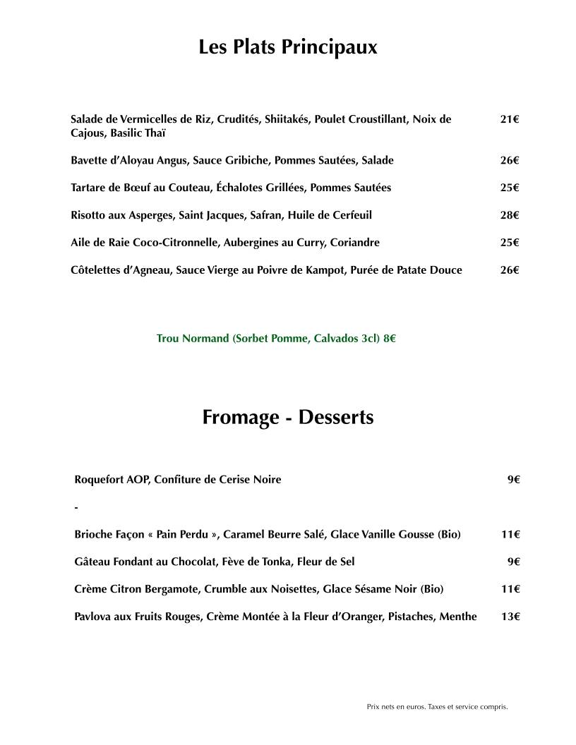 Menu de Postiche Bistrot