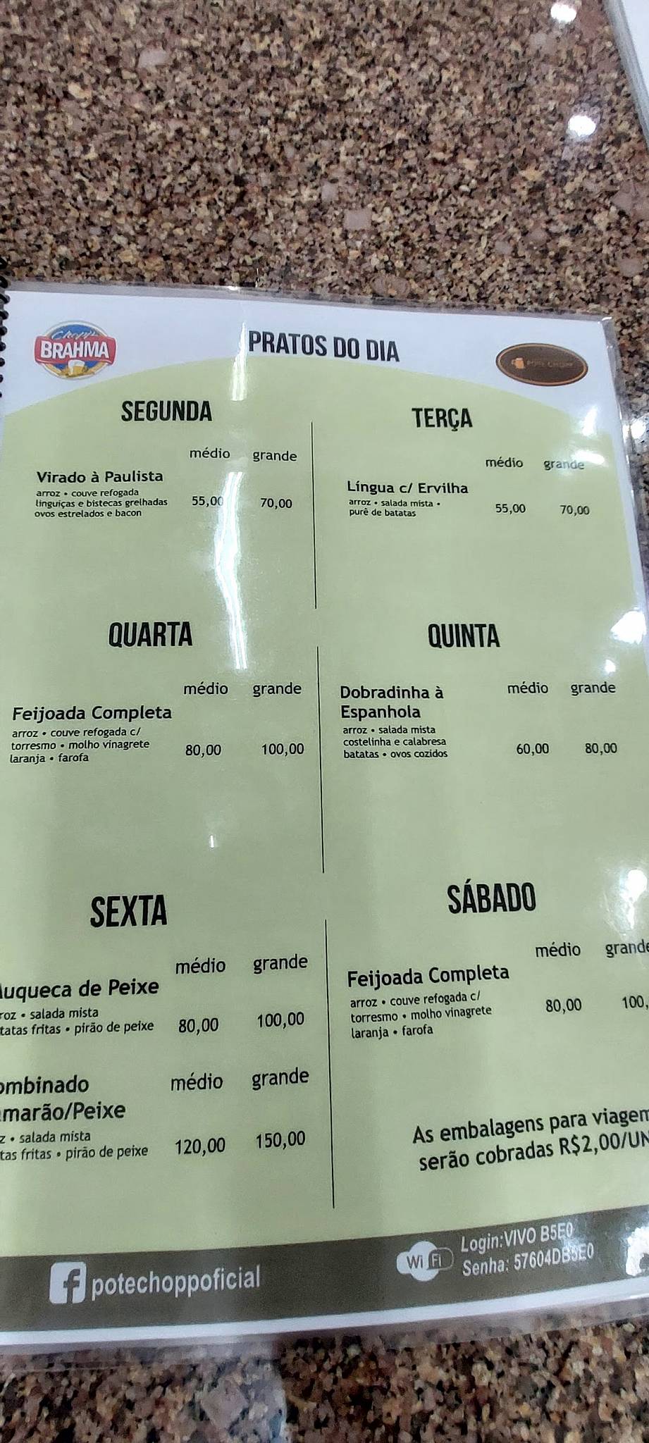 Pote Chopp cardápio