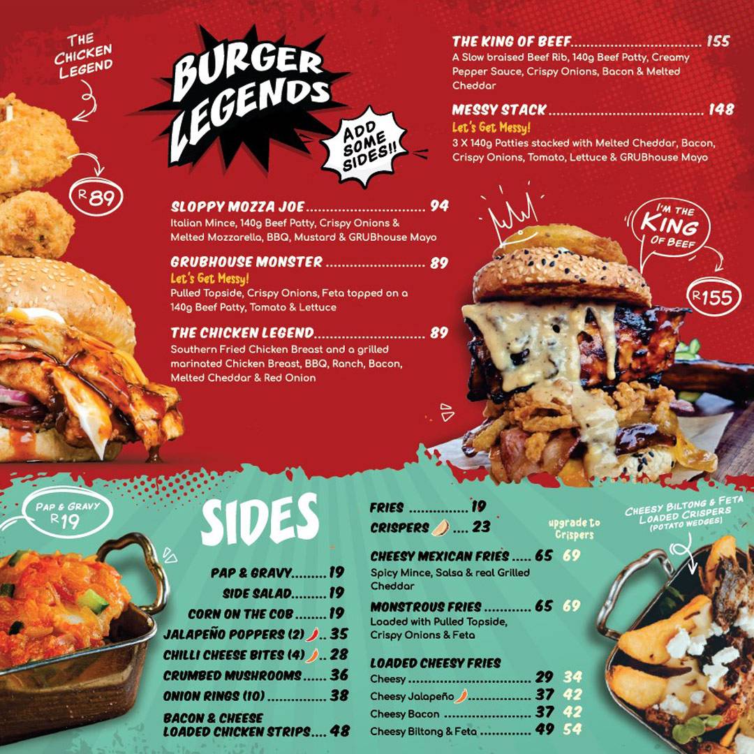 Menu at GrubHouse Diner restaurant, Trichardt