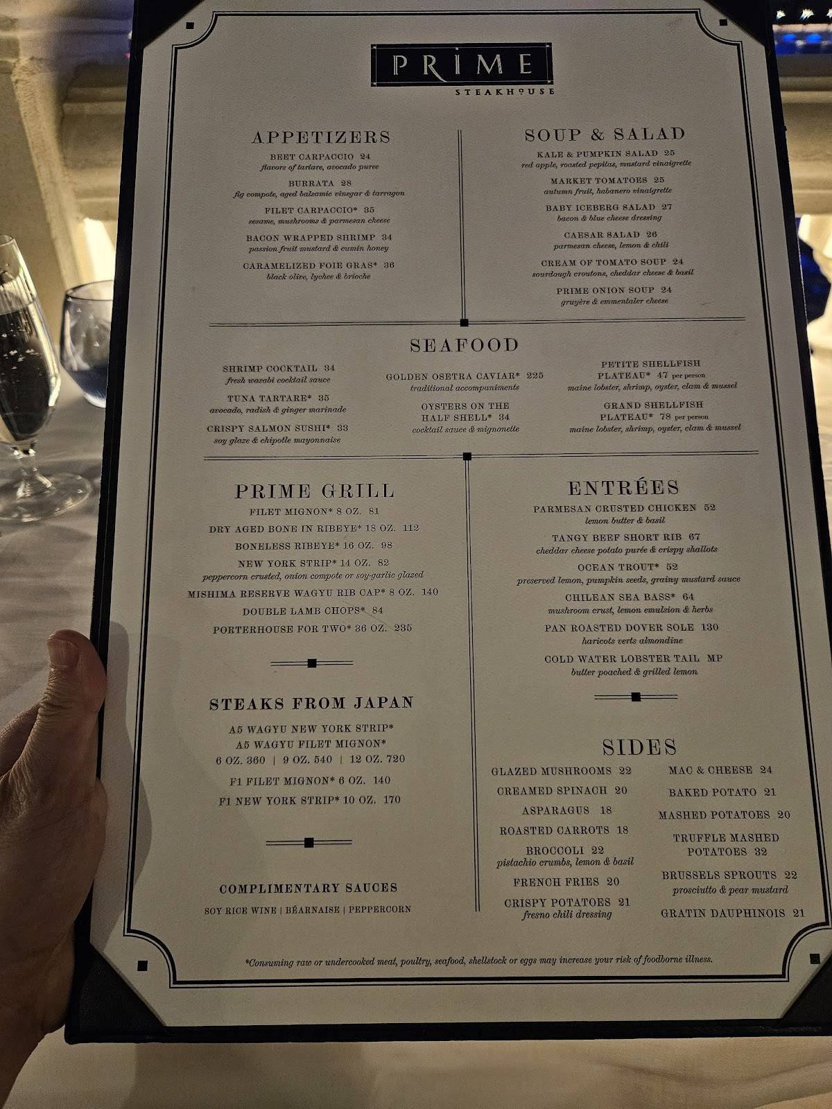 Menu at Prime Steakhouse, Las Vegas