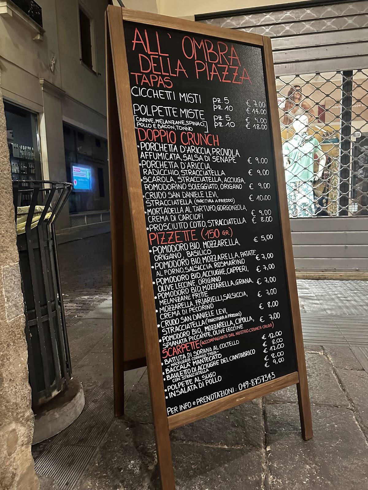 Menu di All'Ombra della Piazza - Padova 