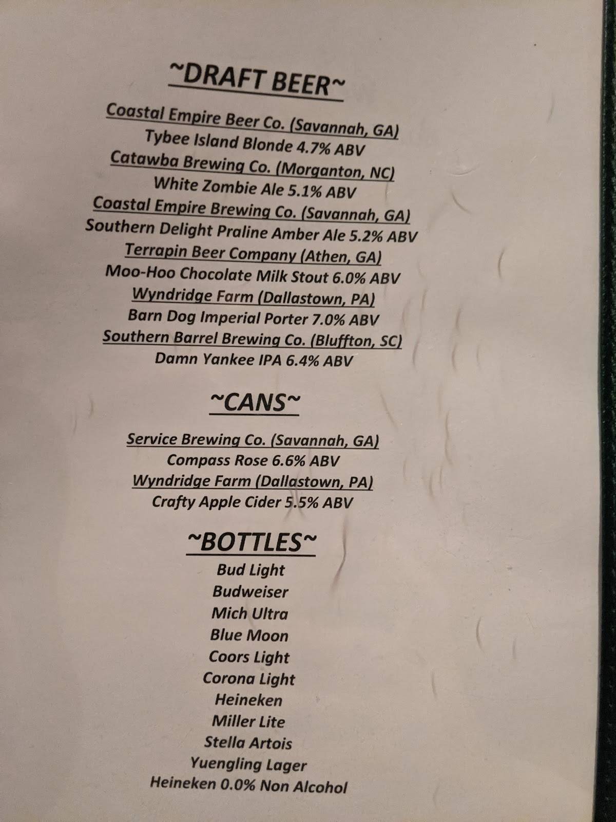 Menu at Boar's Head Grill & Tavern pub & bar, Savannah