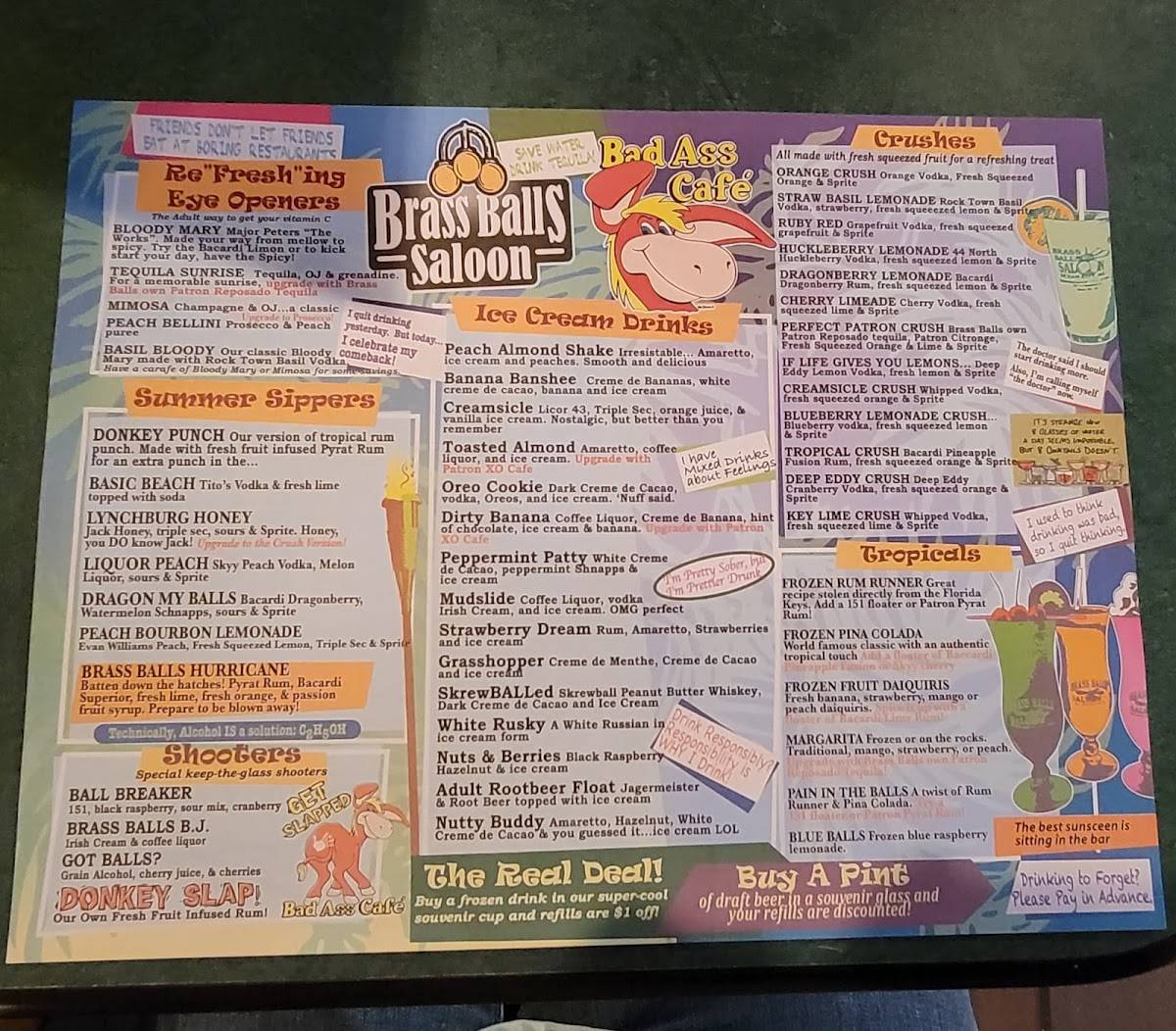 Menu at Brass Balls Saloon pub & bar, Ocean City