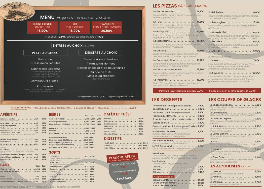 Menu de L'Escale Poitiers