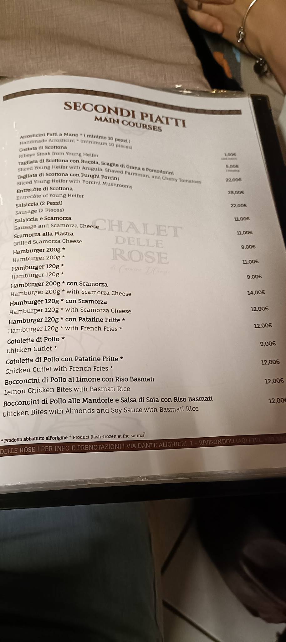 Menu di Chalet delle Rose 