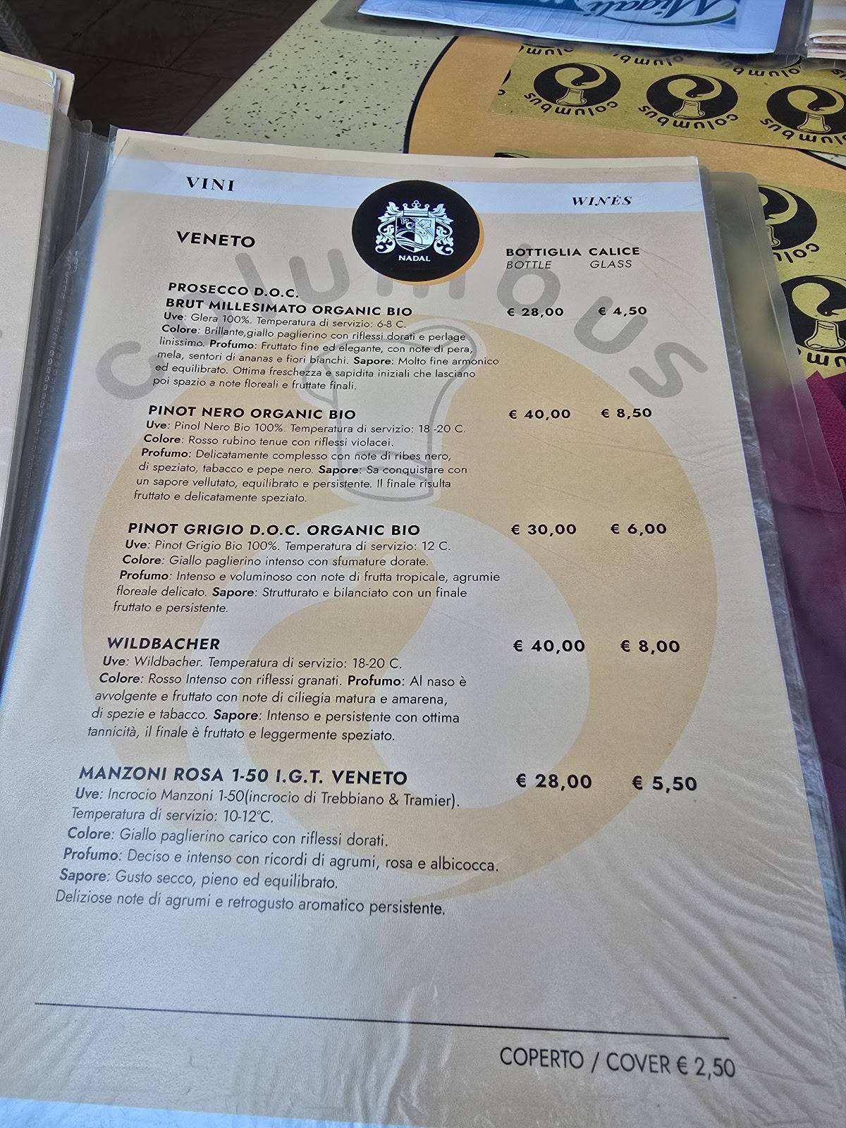 Menu di Columbus Capri Bar Ristorante 