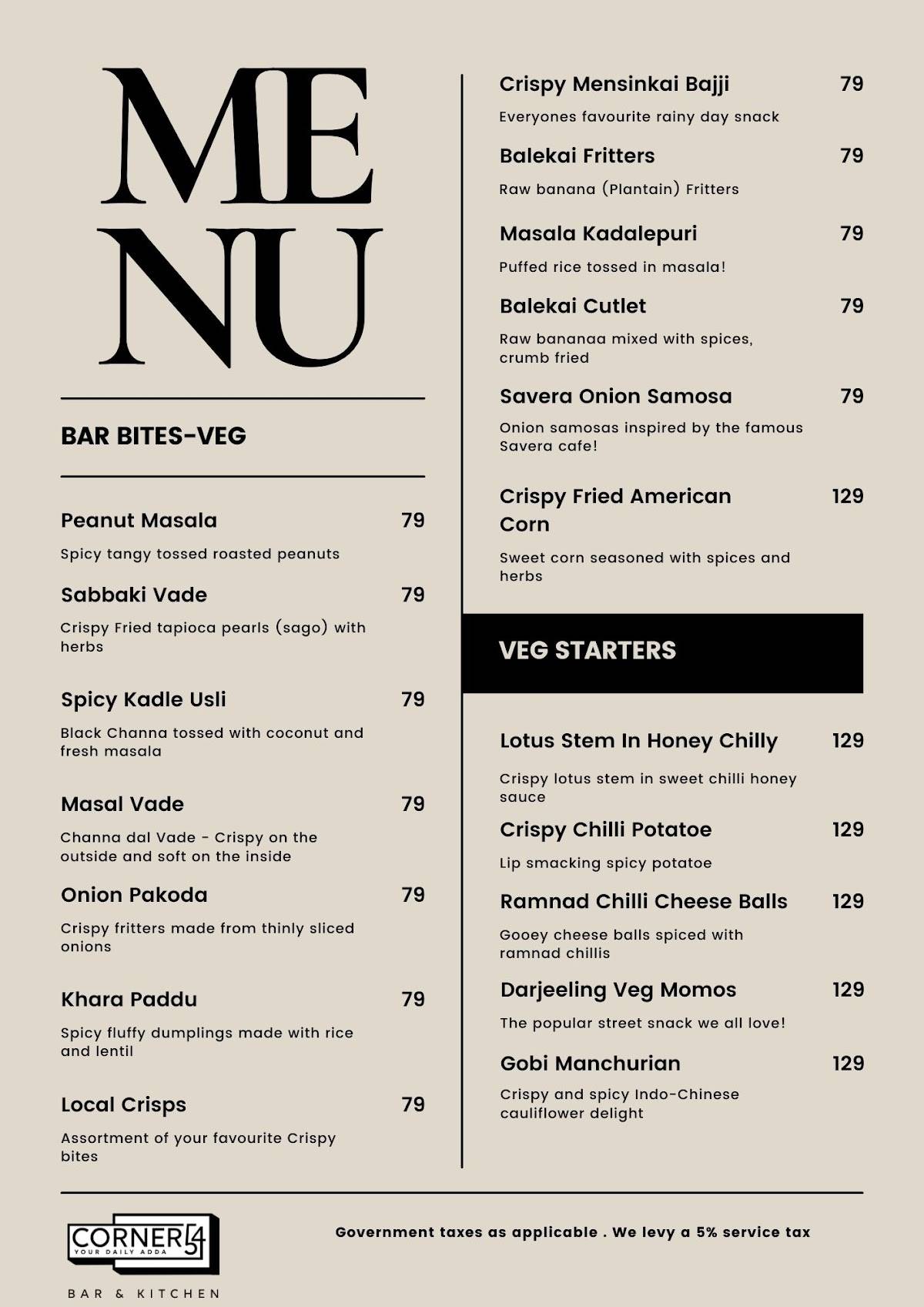 Corner 54 menu