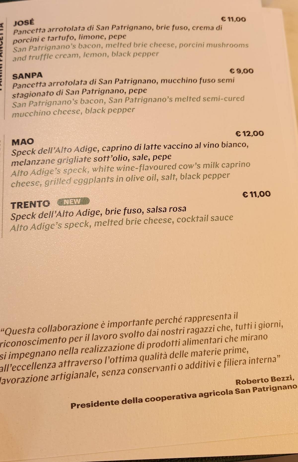 Menu di De Santis / Milano Rinascente Duomo 