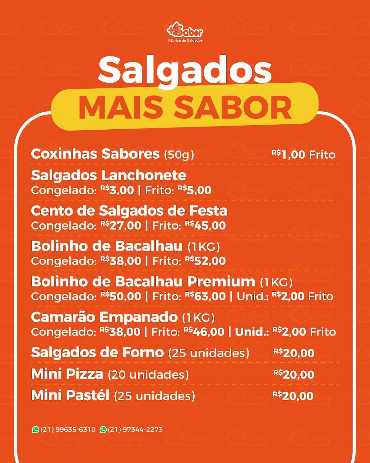 FABRICA DE SALGADOS MAIS SABOR cardápio