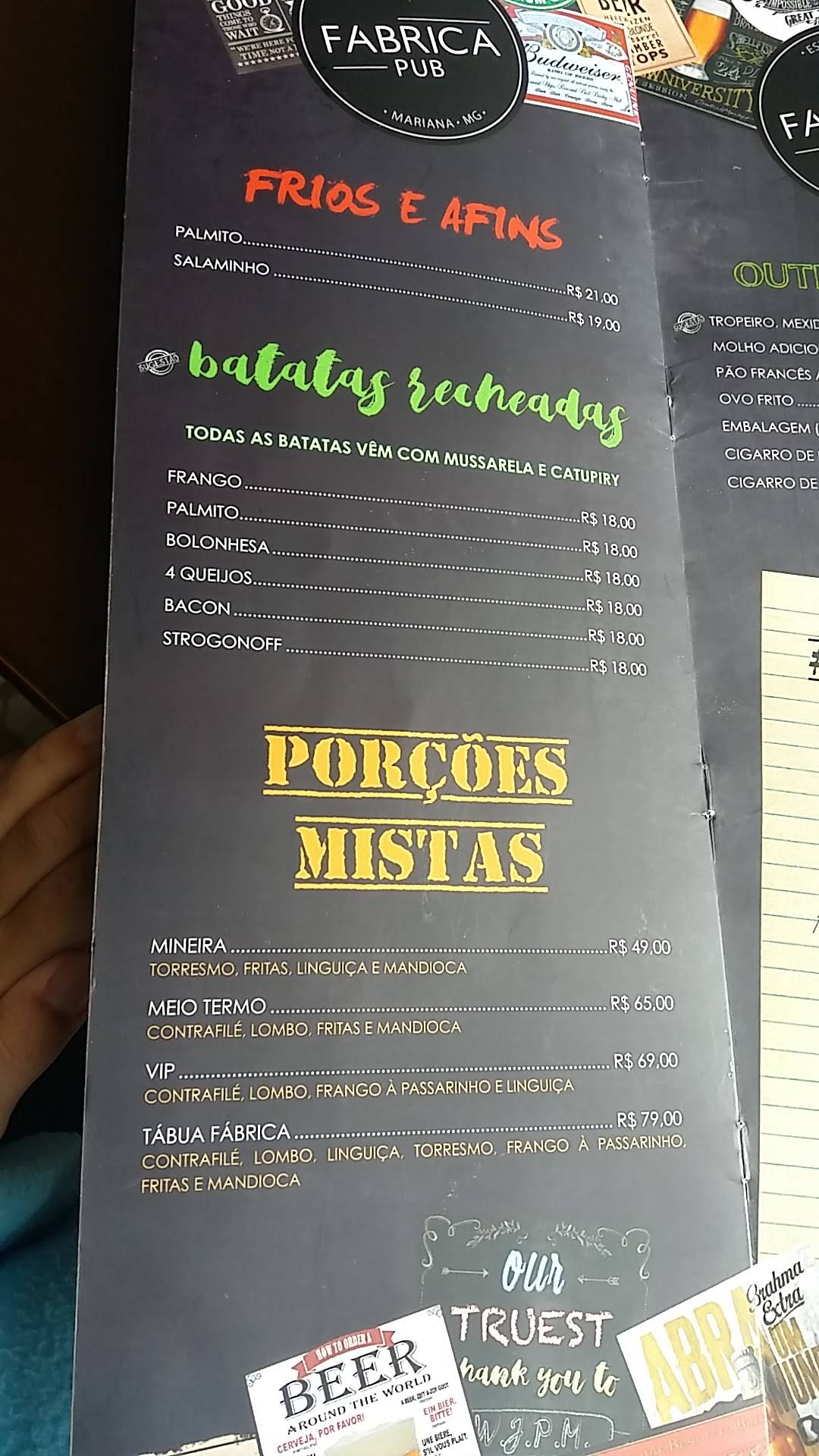 Fábrica Pub cardápio