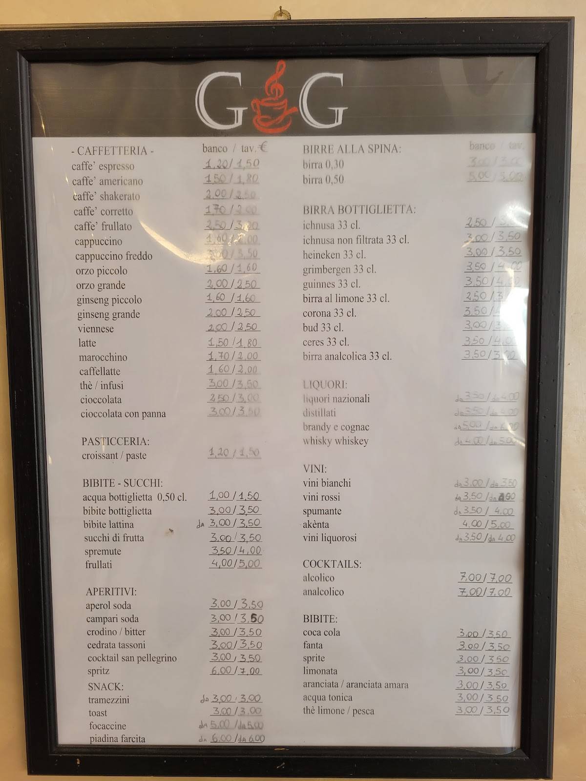 Menu di G&G bar caffè 