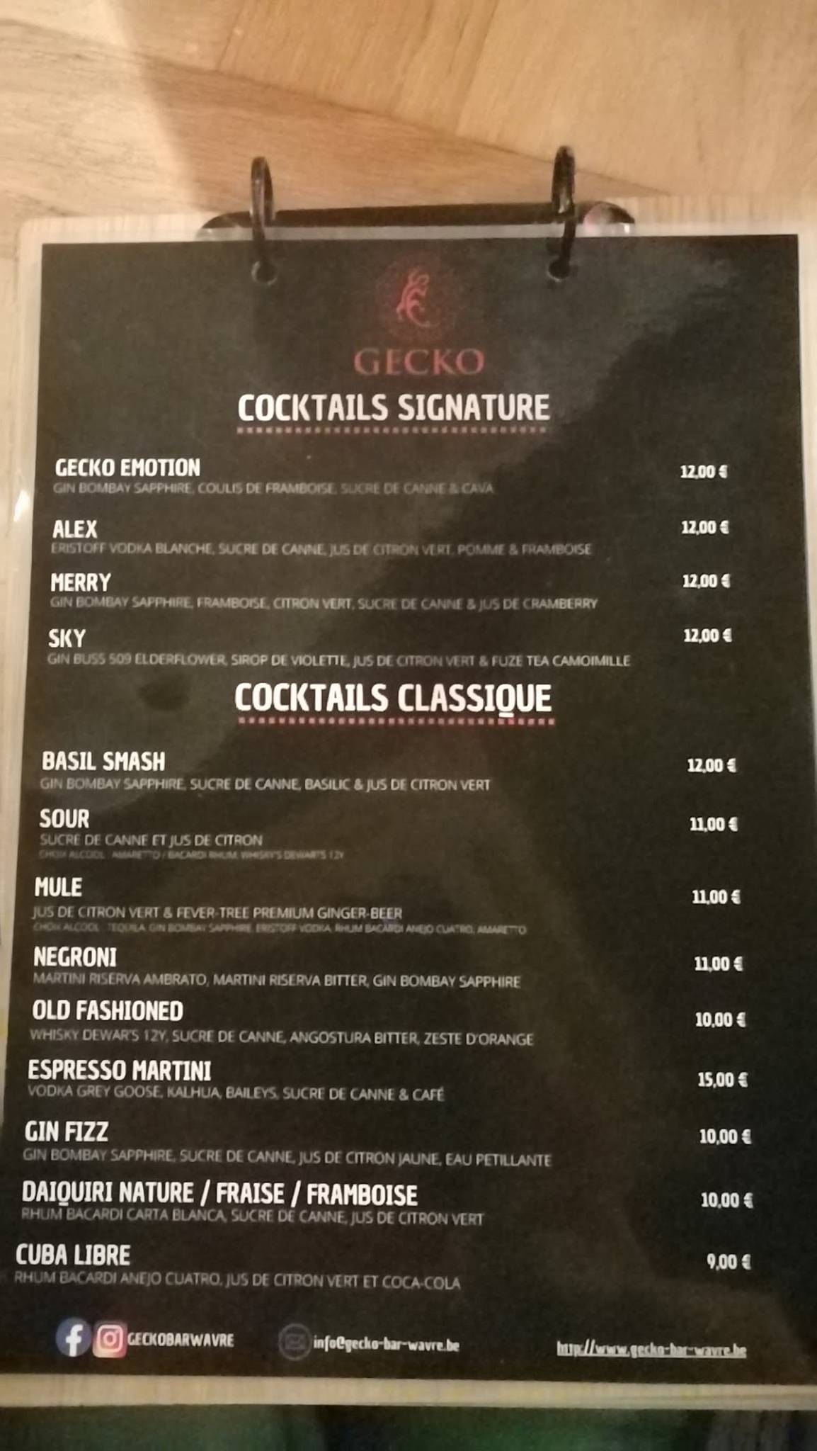Menu de Gecko Wines, Spirits & Beers Bar
