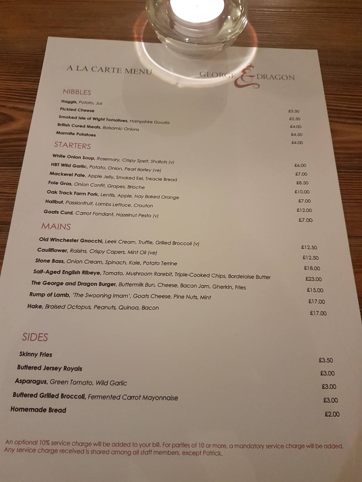 Menu at & Dragon pub & bar, Hurstbourne Tarrant