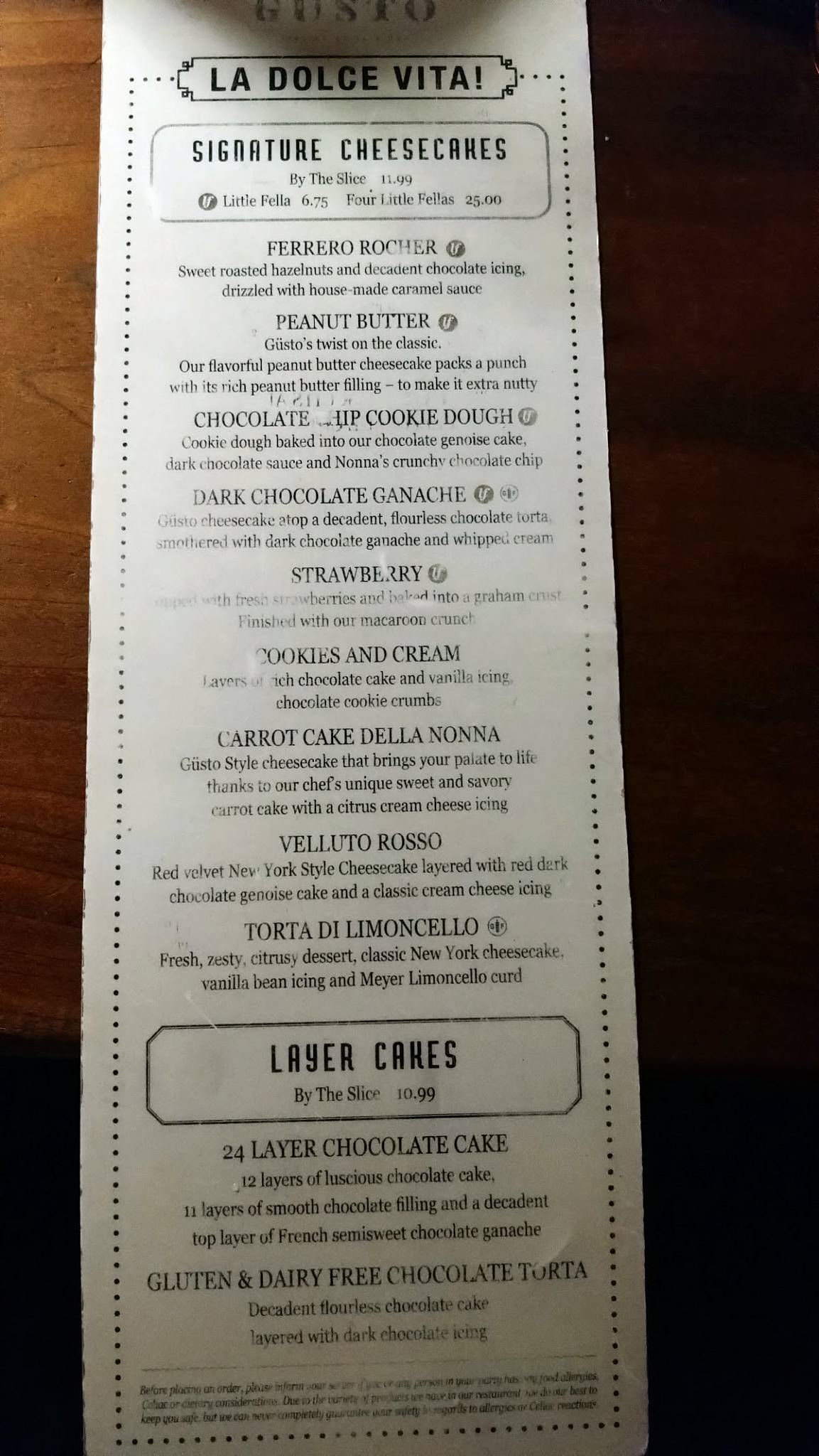 Menu de Gusto Italian