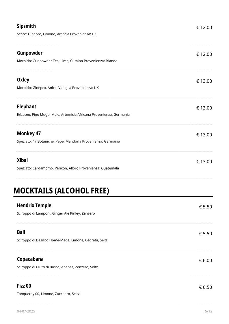 Menu di HENDRIX BAR 