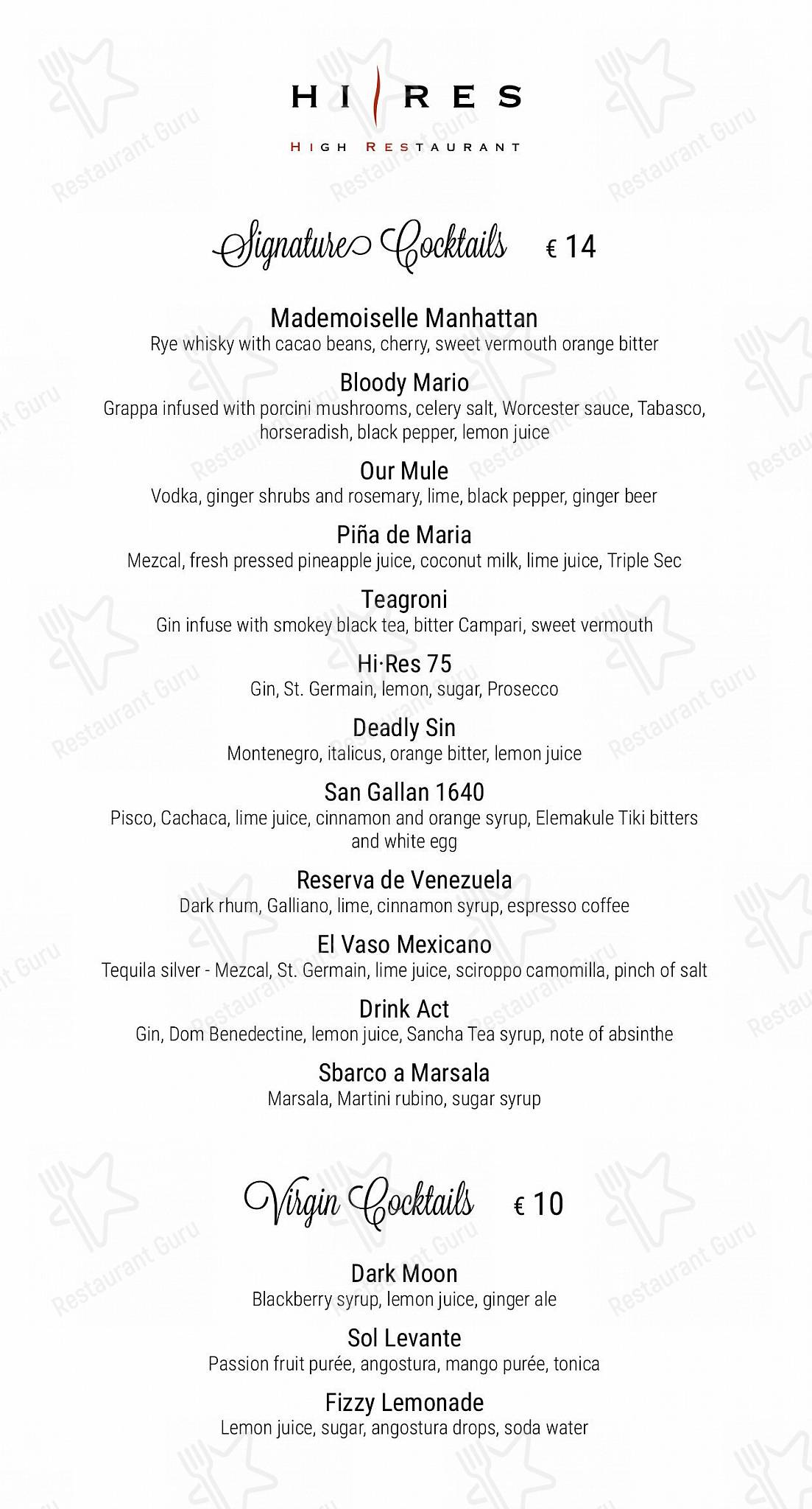 Hi-Res in Roma - OUR MENU
