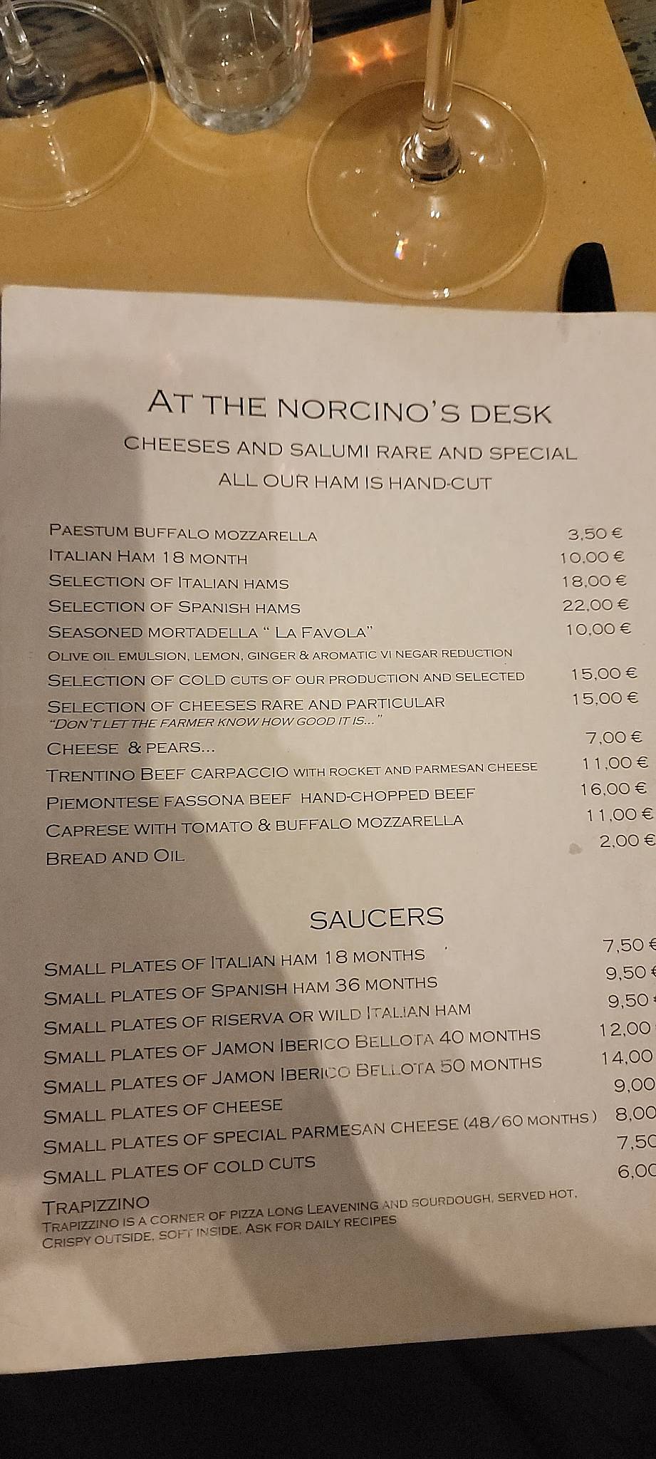 Menu di Il Sorpasso 