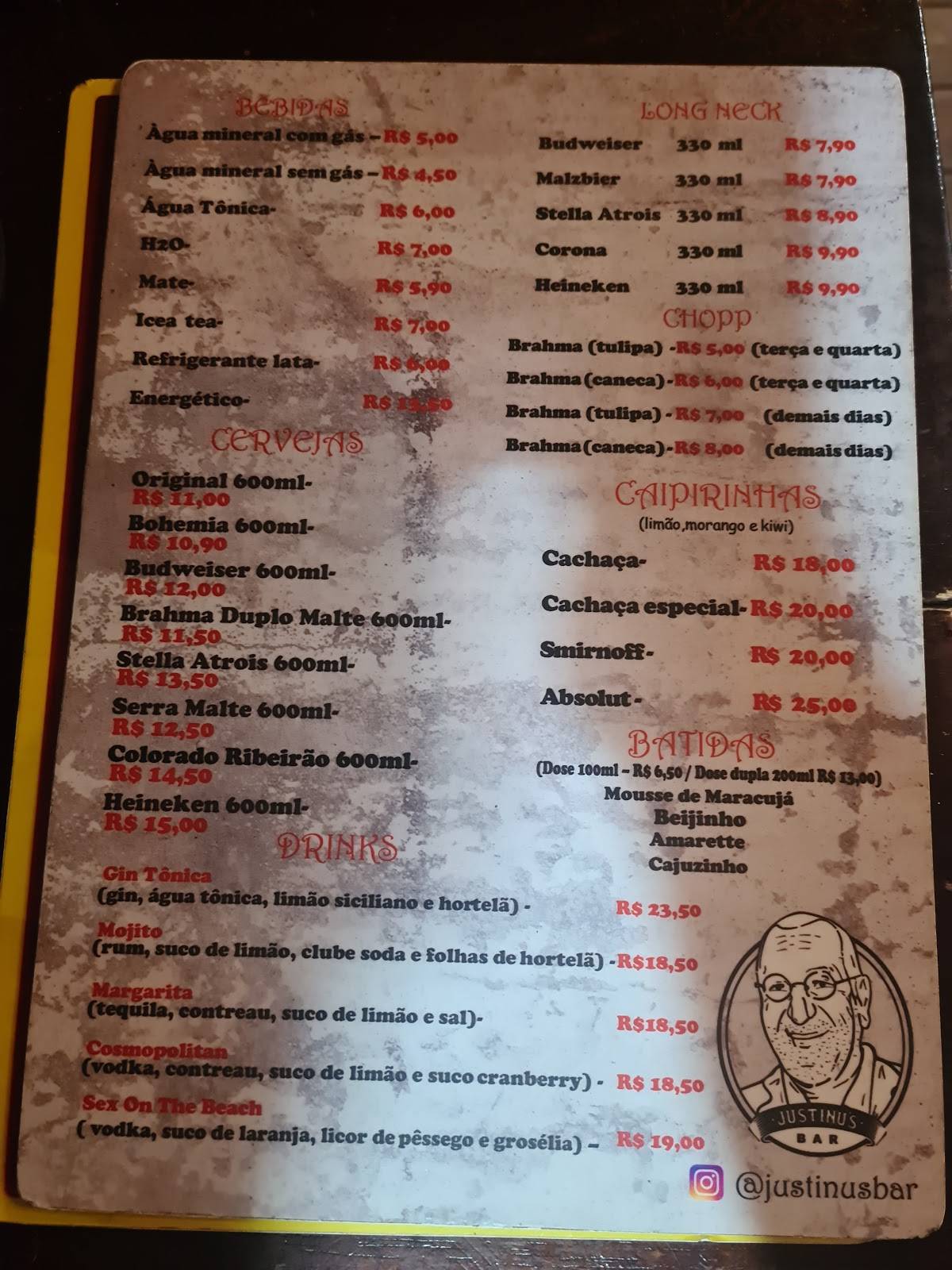 Justinu´s Bar cardápio