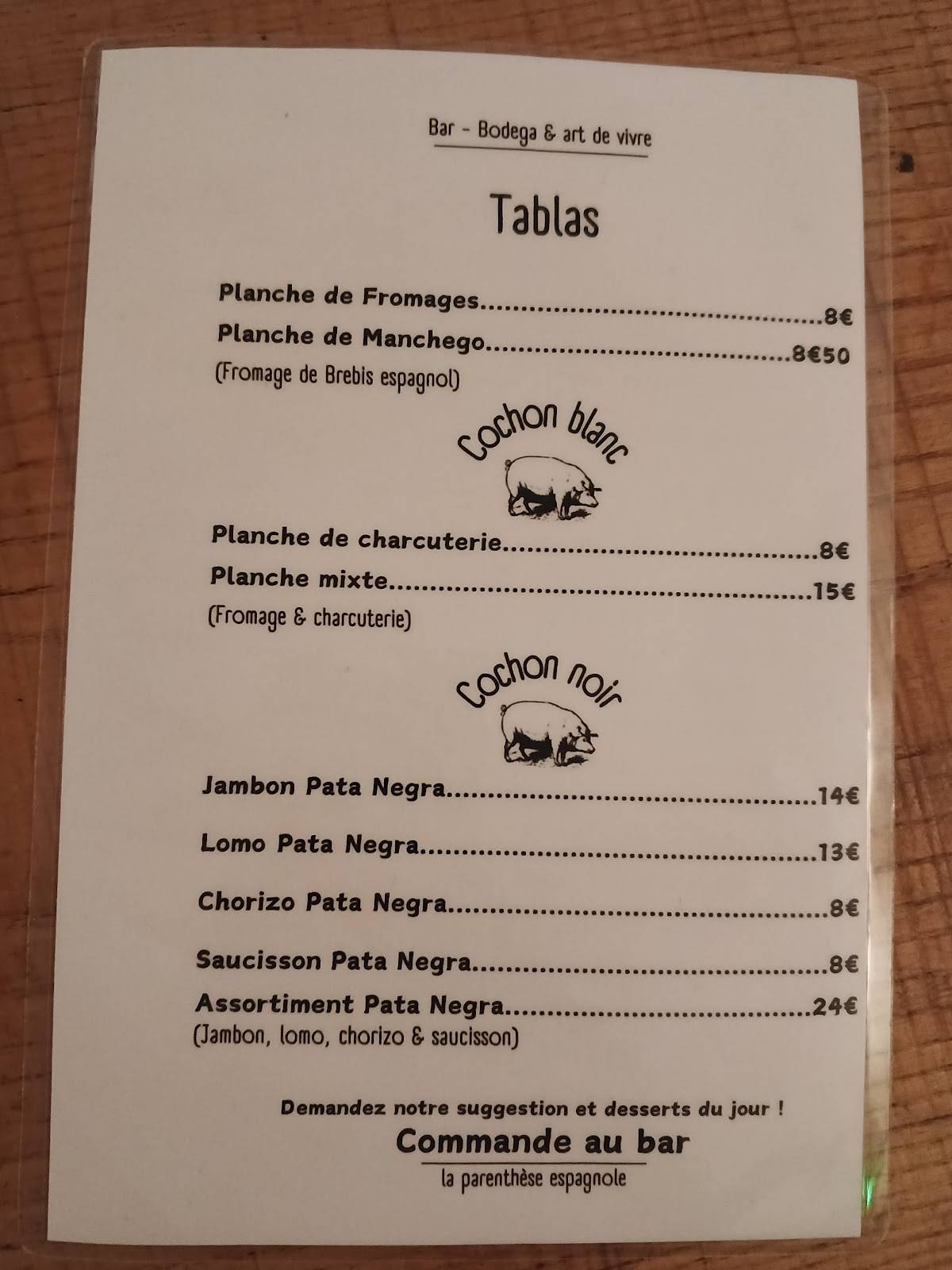 Menu de La Clara